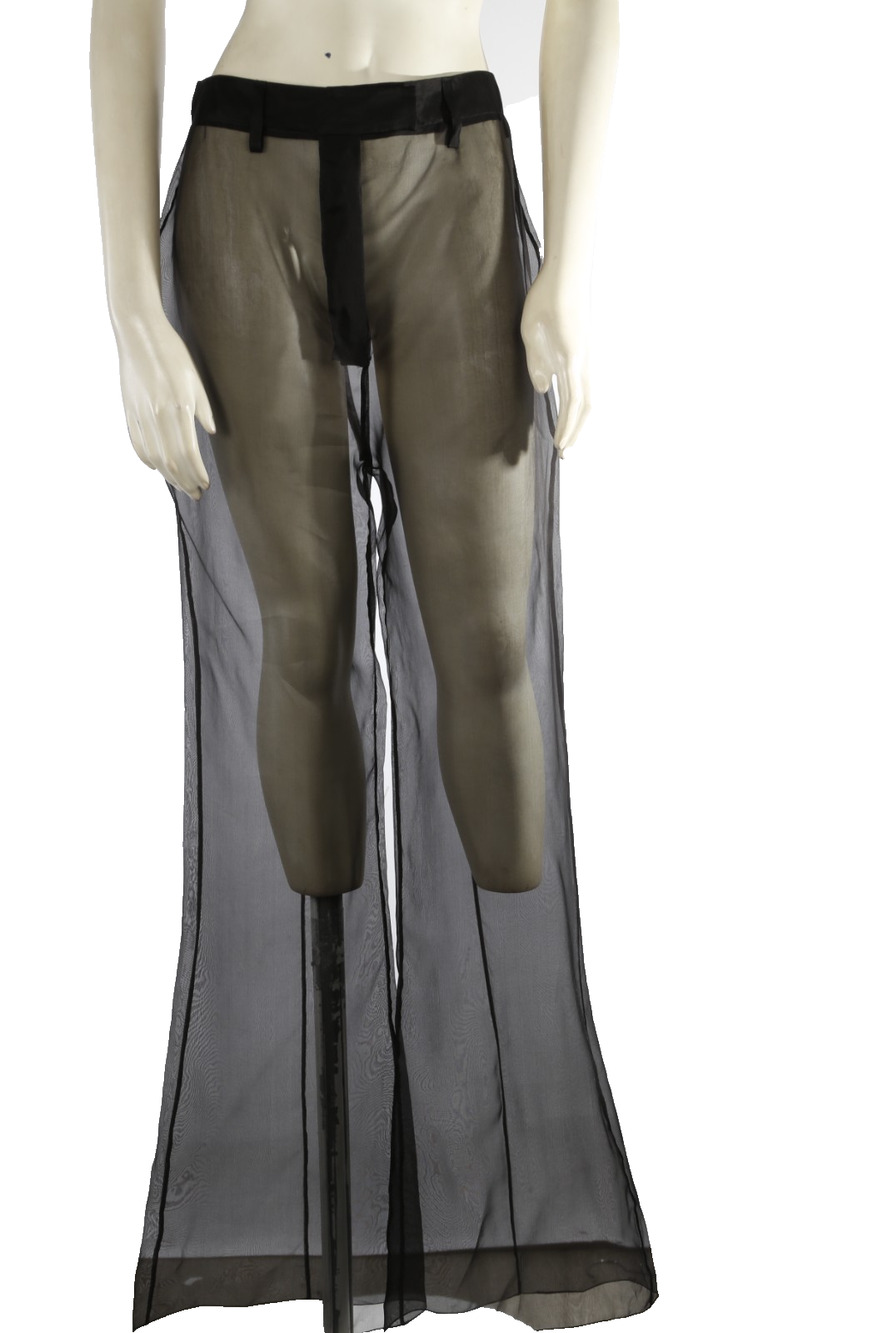 Prada Black Sheer Silk Organza Wide Leg Pants Trousers & Under-Shorts Set 40